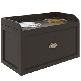 PawHut Large Elevated Dog Bowls with Storage Drawer Containing 21L Capacity Raised Dog Feeding Station with 2 Stainless Steel Bowls Brown