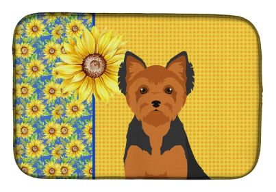 Summer Sunflowers Black and Tan Puppy Cut Yorkshire Terrier Dish Drying Mat Absorbent Dish Drying Mat Pad for Kitchen Counter Dish Drainer Mat for Cou