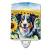 NEW Border Collie in Sunflowers Ceramic Night Light Compact, UL-Certified, Ideal for Bedroom, Bathroom, Nursery, Hallway, Kitchen, 6x4x3, Multicolor