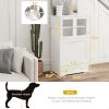 PawHut Dog Feeding Station with Two Storage Cabinets, 2 Elevated Dog Bowls, Side Hooks, Anti-tip Kit, for Feeding & Watering