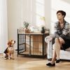 PawHut 30 Inch Dog Crate Furniture, Indoor Pet Kennel Side Table with Rotatable Bowls, 2 Anti-Escape Doors, for M Dogs, Oak