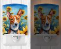 NEW Basenji in Sunflowers Ceramic Night Light Compact, UL-Certified, Ideal for Bedroom, Bathroom, Nursery, Hallway, Kitchen, 6x4x3, Multicolor