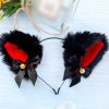 Black Faux Fur Cat Ears Headband with Bell Bowknot Cute Animal Fox Dog Ears Headband Halloween Cosplay Costume Party Headbands