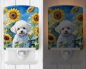 NEW Bichon Frise in Sunflowers Ceramic Night Light Compact, UL-Certified, Ideal for Bedroom, Bathroom, Nursery, Hallway, Kitchen, 6x4x3, Multicolor