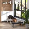 PawHut 2 Stainless Steel Pet Bowls, 23"L Durable Wooden Heavy Duty Dog Feeding Station - Black