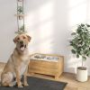 PawHut Elevated Dog Bowls with Slow Feeder Dog Bowl, Stainless Steel Food Water Bowl, Storage for Large Sized Dog, Oak