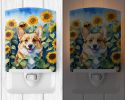 NEW Corgi in Sunflowers Ceramic Night Light Compact, UL-Certified, Ideal for Bedroom, Bathroom, Nursery, Hallway, Kitchen, 6x4x3, Multicolor